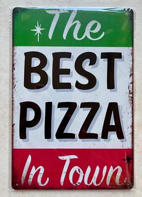 BESTE PIZZA BLECHSCHILD BAR MANN HÖHLE KNEIPE RESTAURANT GARTEN RESTAURANT CAFE 20x30cm