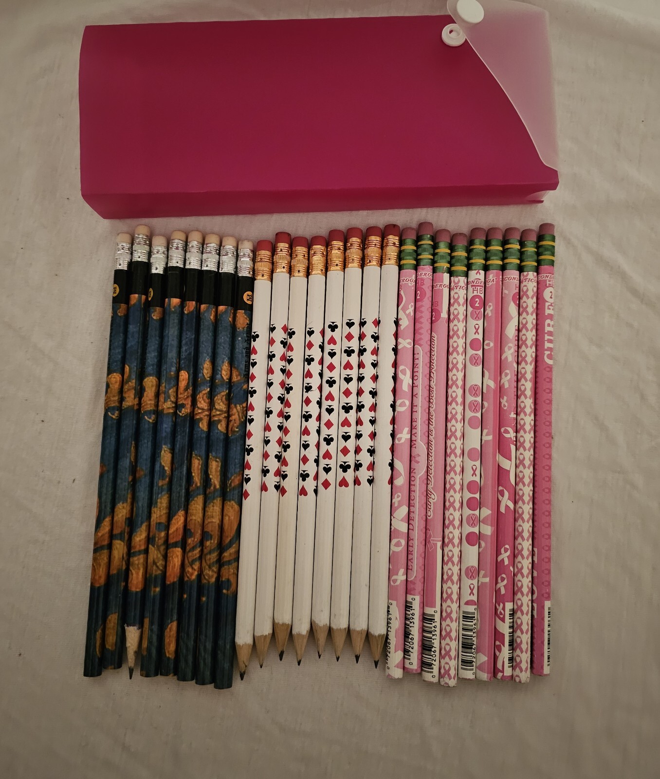 25 Ticonderoga Breast Cancer Awareness Pencils with Arms & Armour & Card Suites Case-image