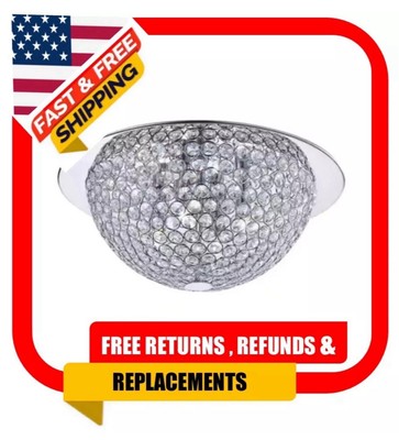 Mosby 15 in. 3-Light Mirrored Stainless Steel Flush Mount Clear Crystal Accents