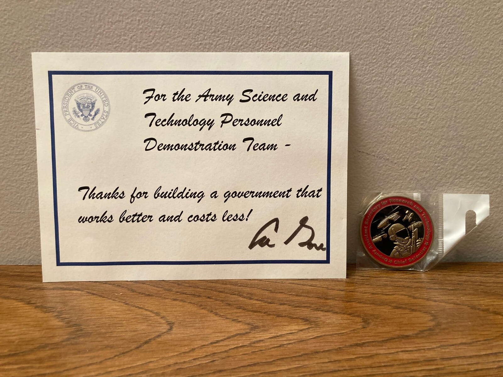 Vice President Al Gore Signed Army Science Demo Challenge Coin Memorabilia