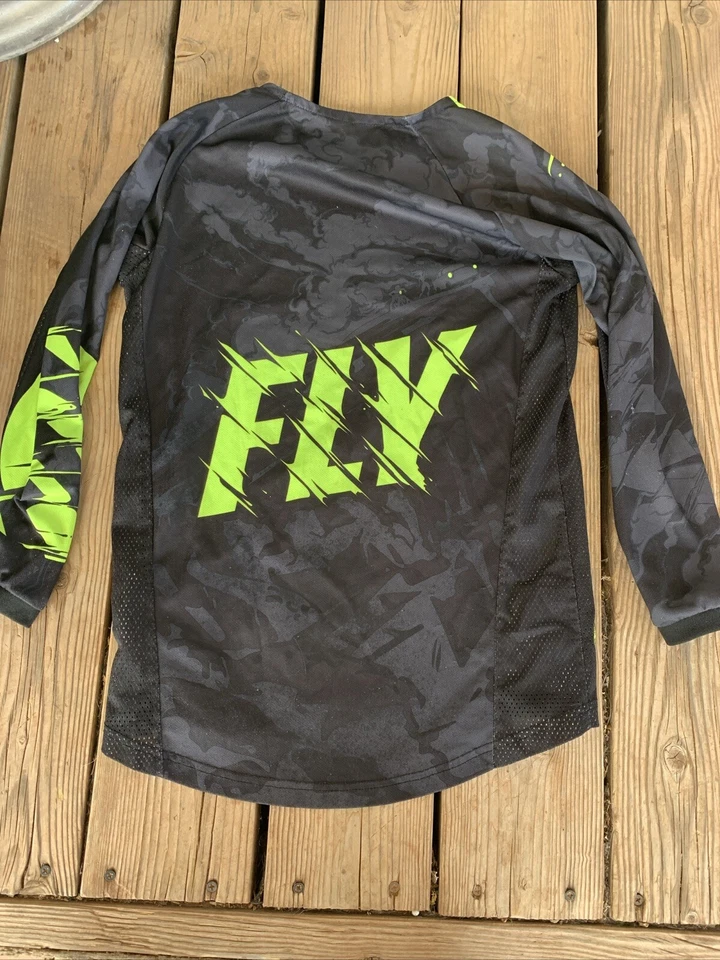 Camisa Fly Racing Niños Jóvenes Grande Negra Verde Tejida Cinética Outlaw Foto 4 de 4
