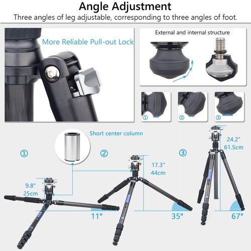 69.7" Carbon Fiber Camera Tripod Compact Tripod + 40mm Panorama Ball Head - Picture 6 of 18