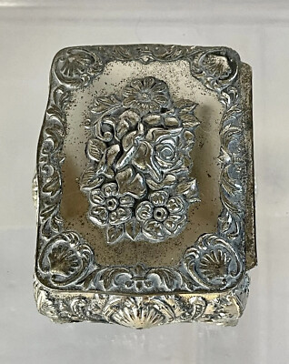 Vintage Trinket Box Silver Toned Japan Footed Jewelry Vanity Art Noveau