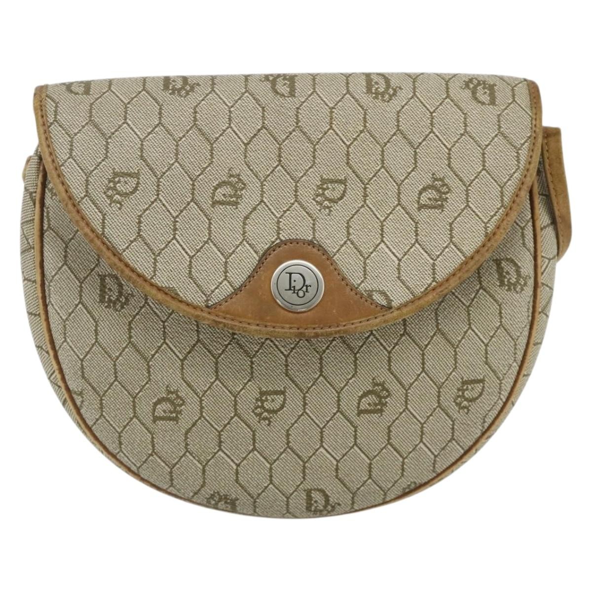 バッグ Christian Dior HONEYCOMB SHOULDER BAG Christian Dior Honeycomb Canvas Shoulder Bag PVC Beige Gold Auth