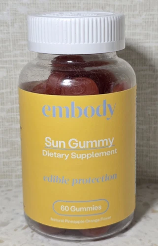 Embody Sun Gummy Antioxidant Anti-Aging Supplement Healthy Skin 60 Gummies 04/26