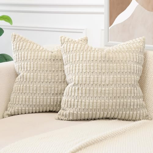 Pack of 2 Corduroy Soft Decorative Throw Pillow 18" x 18" (Pack of 2) Beige - Picture 3 of 7