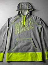 Nike Therma Fit Fleece Hoodie Women s Grey Neon Yellow Small Training Athletic