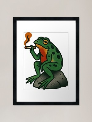 Traditionelles rauchendes Frosch Tattoo gerahmtes Wandbild Poster Leinwanddruck Bild