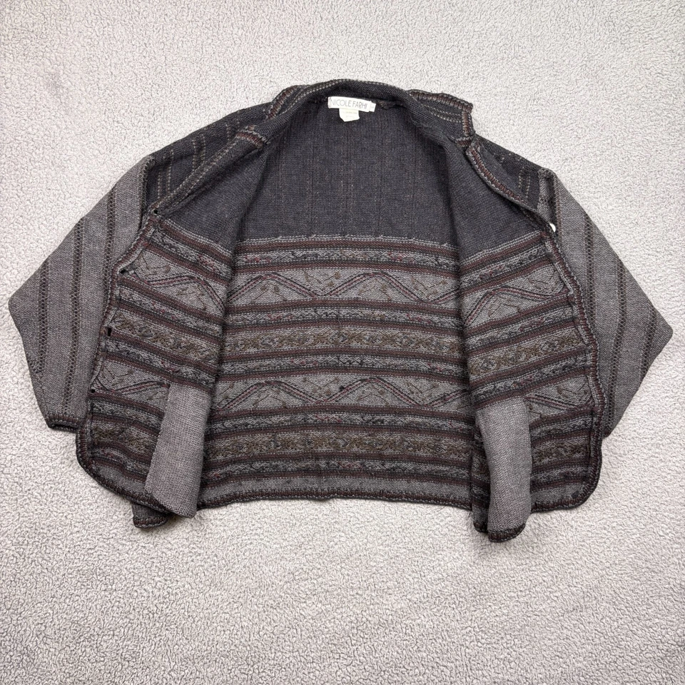 De Colección Nicole Farhi Suéter Mujer Pequeño Gris Lana Cárdigan Cuello Isla Justa Foto 2 de 4