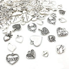 100 Pcs Mix Antique Silver Heart Beads Charms for Jewelry Making Valentine'S Day