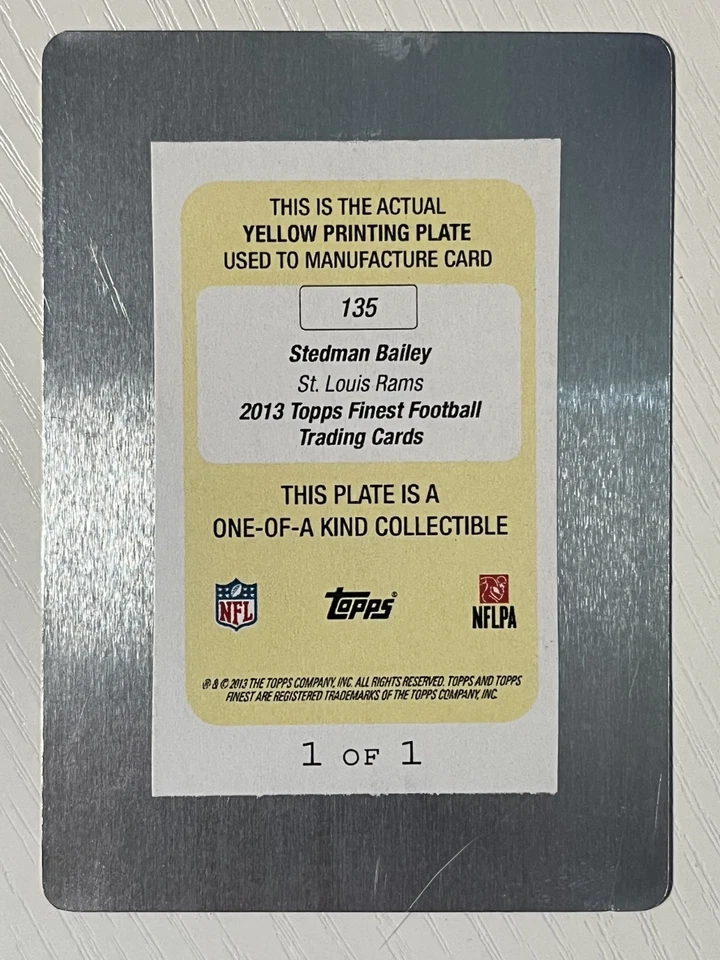 Stedman Bailey 2013 Topps Finest Yellow Printing Plate RC #135 1/1 West Virginia - Image 2 of 2