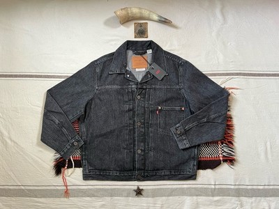 Levi's Typ 1 Trucker Jacke L neu Etikett schwarz Cinch Schnalle hinten entspannt 52''