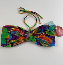 Hot Peach Twist Bandini with Gold Accent Bikini Top   Multicolor  Size L NWT