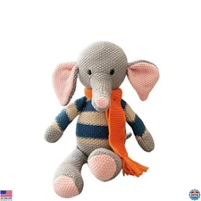 Cute 13.4" Knitted Elephant Plush Toy, Soft Grey Stuffed Animal, Huggable Gift