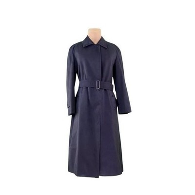 Authentic Burberry 100% Wool Navy Blue Midi Trench Coat Women's 10