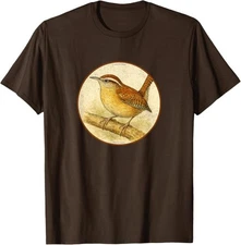 Carolina Wren T-Shirt Retro Bird Tee Design 10 Colors by Bird.Fan