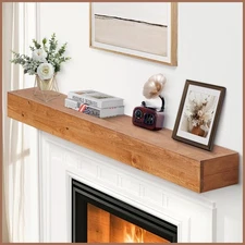 G GOOD GAIN Fireplace Mantel 60 inch - Handcrafted Rustic Solid Wood Mantel l...