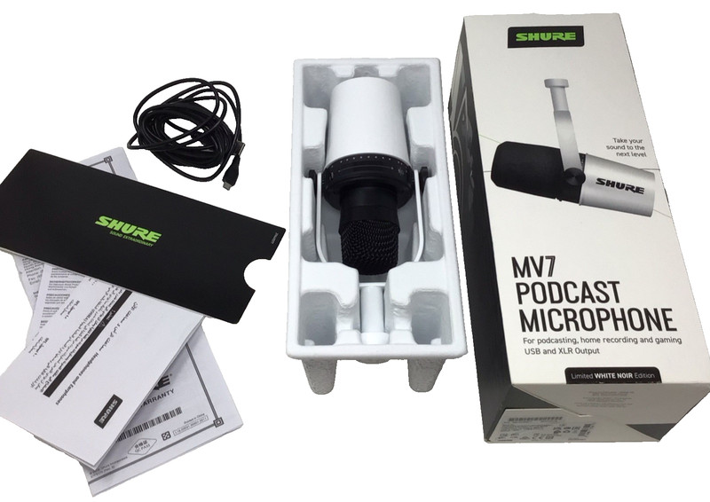 Shure MV7 USB/XLR Dynamic Podcast Gaming Microphone Limited White Noir Boxed