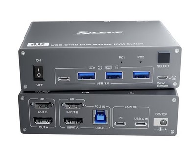 MLEEDA Dual Monitor 4K@60Hz USB-C HDMI KVM Switch 2 Computer 2 Monitore 4 USB3