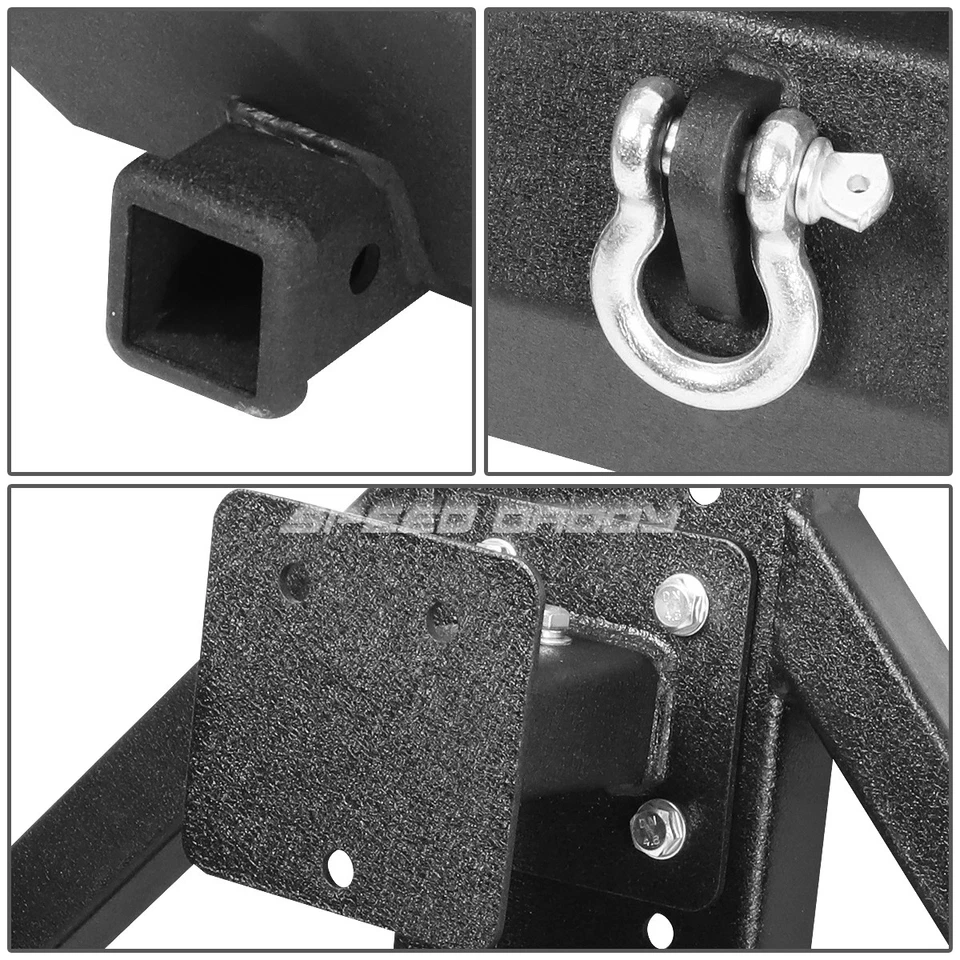 FOR 07-17 WRANGLER JK BLACK ROCK CRAWLER REAR BUMPER TIRE CARRIER+HITCH+D-RING Foto 3 de 4