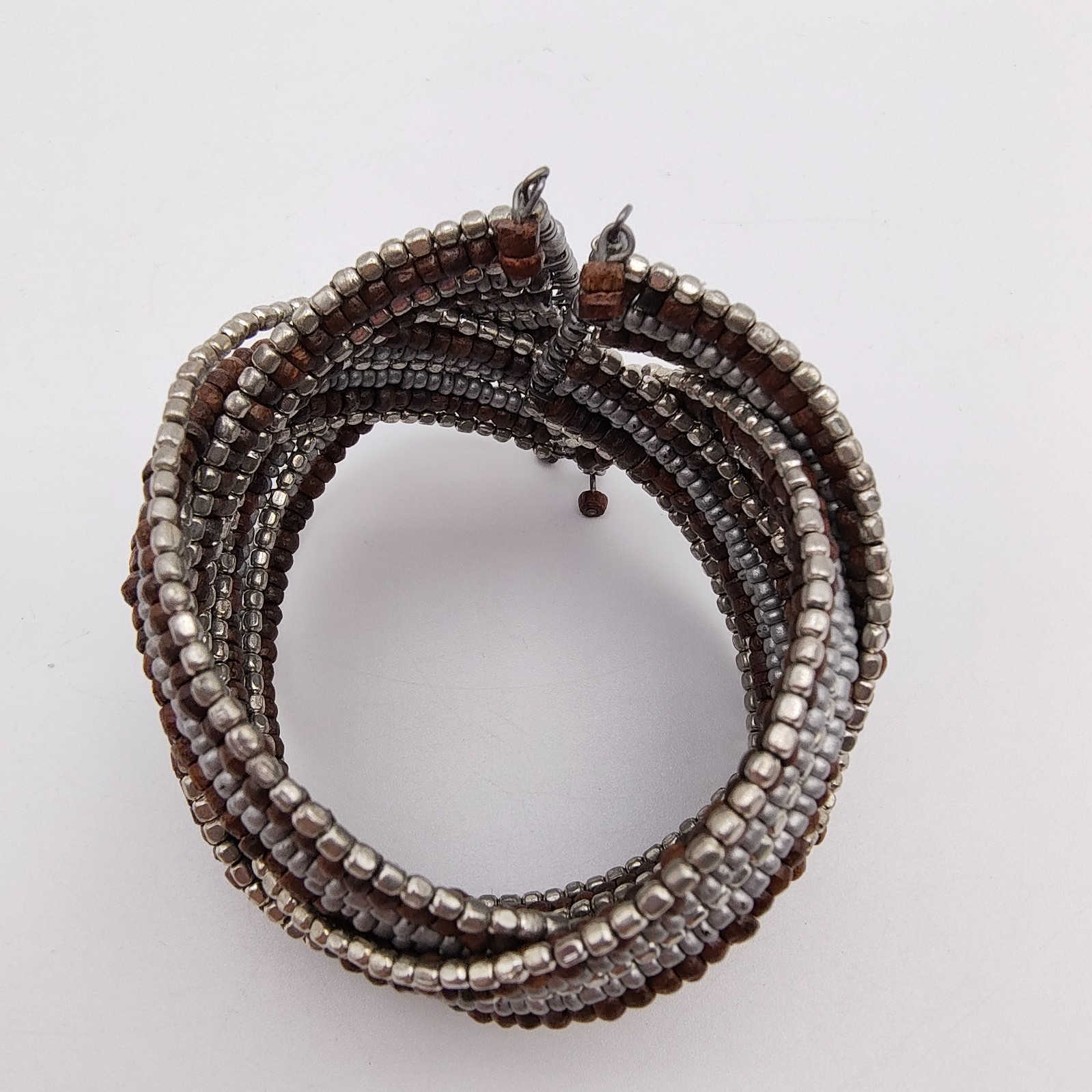 Boho Chic Memory Wire Cuff Bracelet Silver Tone G… - image 8