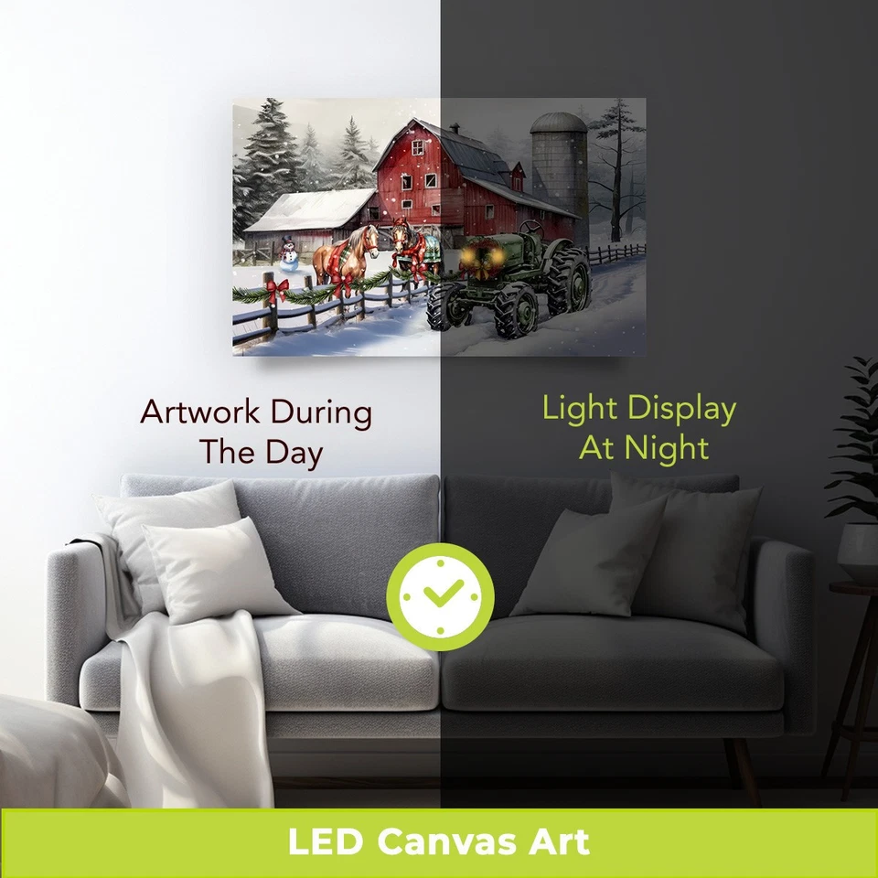 Arte en lienzo LED grande de Navidad Briarwood Lane Farm Foto 3 de 4