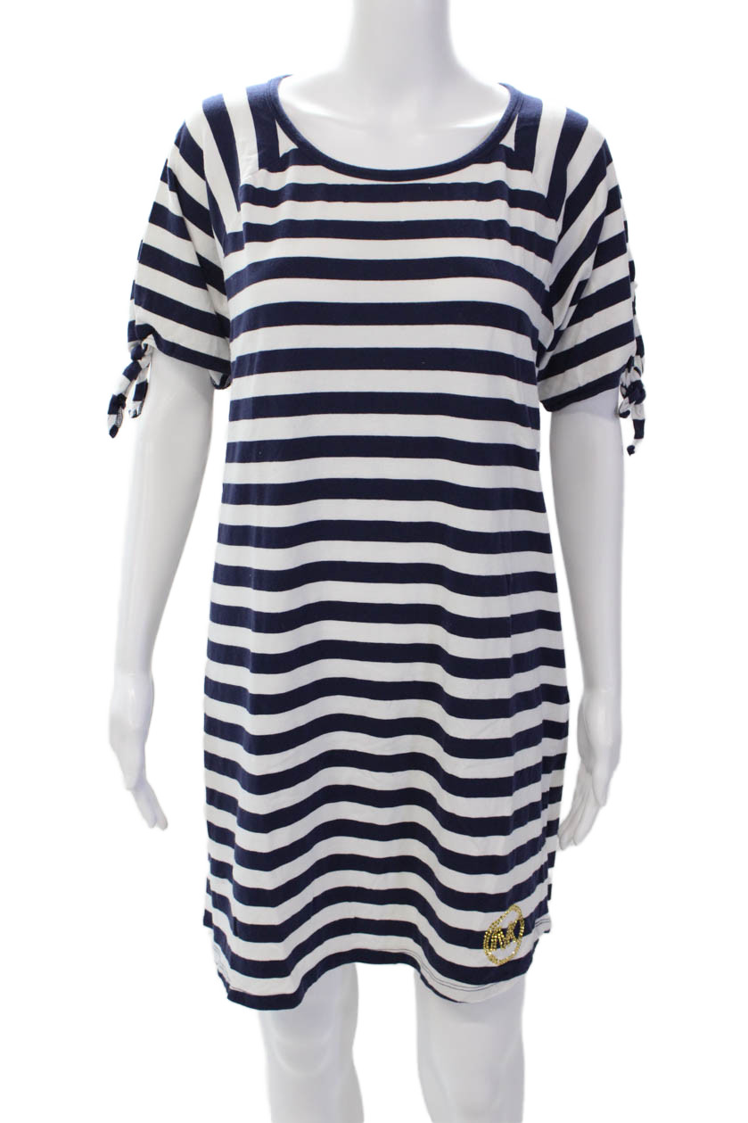 Michael Michael Kors Womens Cotton Striped Long Sleeve Dress Navy Size XLFree Shipping in US $100+ Orders | $6.95 Orders Below