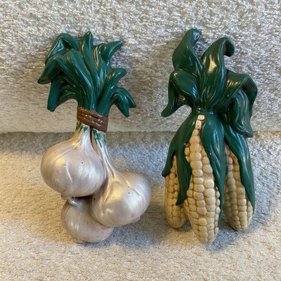 Vintage 70s / 80s Ceramic Kitchen Wall Decor Vegetables Garlic Corn on Cob