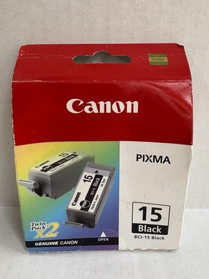 Genuine 2 Pack Canon BCI-15 Black Ink Cartridge, Standard Yield, 8190A003