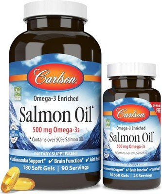 Carlson Labs Lachsöl 500 mg Omega-3 Gehirn & Herz-Kreislauf 180+50 Weichkapseln