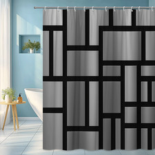 Modern Black and White Shower Curtain, Geometric Design, Waterproof