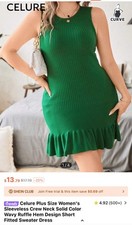 SHEIN Green Knit Mini Dress With Ruffle Hem