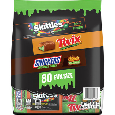 Mars Ghoulish Green Halloween Candy Variety Pack 80 Fun Size SKITTLES SNICKERS