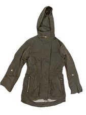 My Anorak Brown Full Zip Jacket XS Removable Hood Long Line