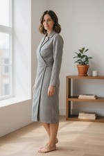 NEW Max Studio Houndstooth Long Sleeve Wrap Dress Women L Brown Black Stretch