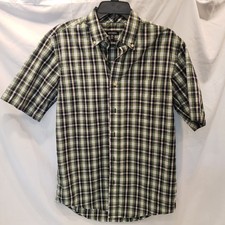 George Short Sleeve Button-Up Men's Shirt Blue, Green  White Plaid Small 34-36