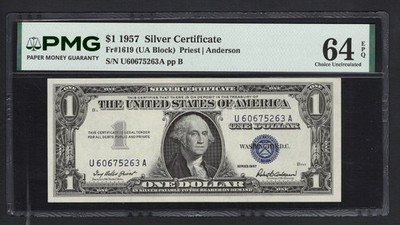 United States-Silver Certificate 1 Dollar 1957 Fr#1619 (UA Block) UNC Grade 64