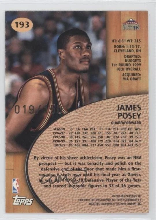 Selección del draft de la NBA Stadium Club 1999 edición del primer día/150 James Posey #193 novato radiocontrol Foto 2 de 2