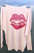 Damen Pullover Kussmund Rosa S Langarm Rundha...