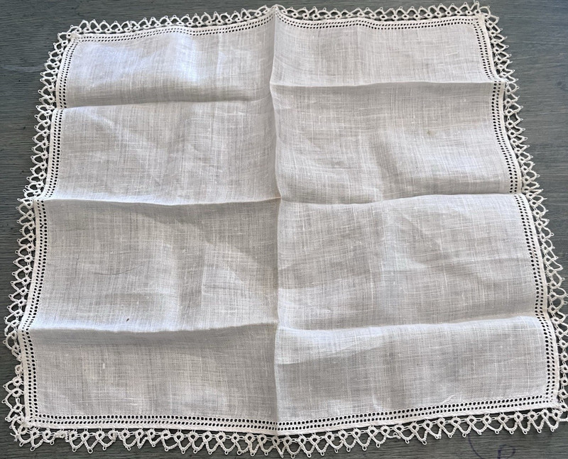 White Square Fabric Handkerchief with Lace Trim Edge, Classic Lace Border