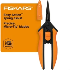 Fiskars Stainless Steel Micro-Tip Rose Pruning Garden Shears, Black-Orange, 6x1.