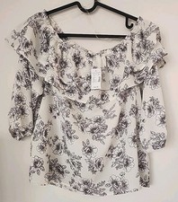 Maurices White Floral Ruffle Off / Cold Shoulder Lightweight Blouse Top NWT 32