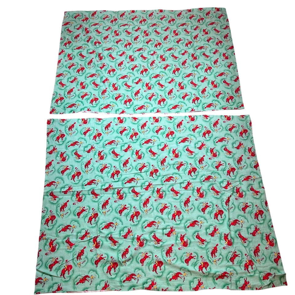 VTG 1950s Novelty Youth Flannel Fabric Cowboys Bucking Bronco 2 Pieces 32x40 Ea. - Image 2 of 4