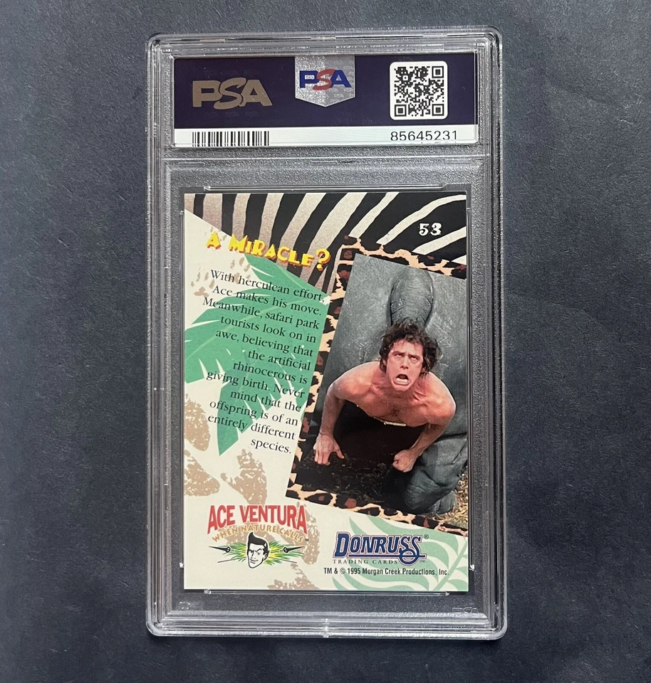 Ace Ventura 1995 Donruss #53 A Miracle? When Nature Calls Jim Carrey PSA 8 NM-MT - Image 2 of 2
