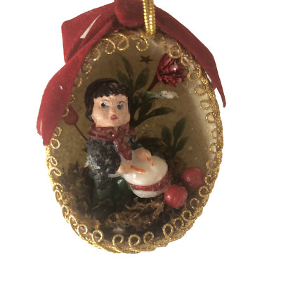 Vintage Drummer Boy Player Sugar Egg Diorama Hand Made Ornament Approx 2.5''