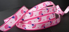 3/8" pink Carnation Flower on pink grosgrain RIBBON 1 yd party wrap gift bow