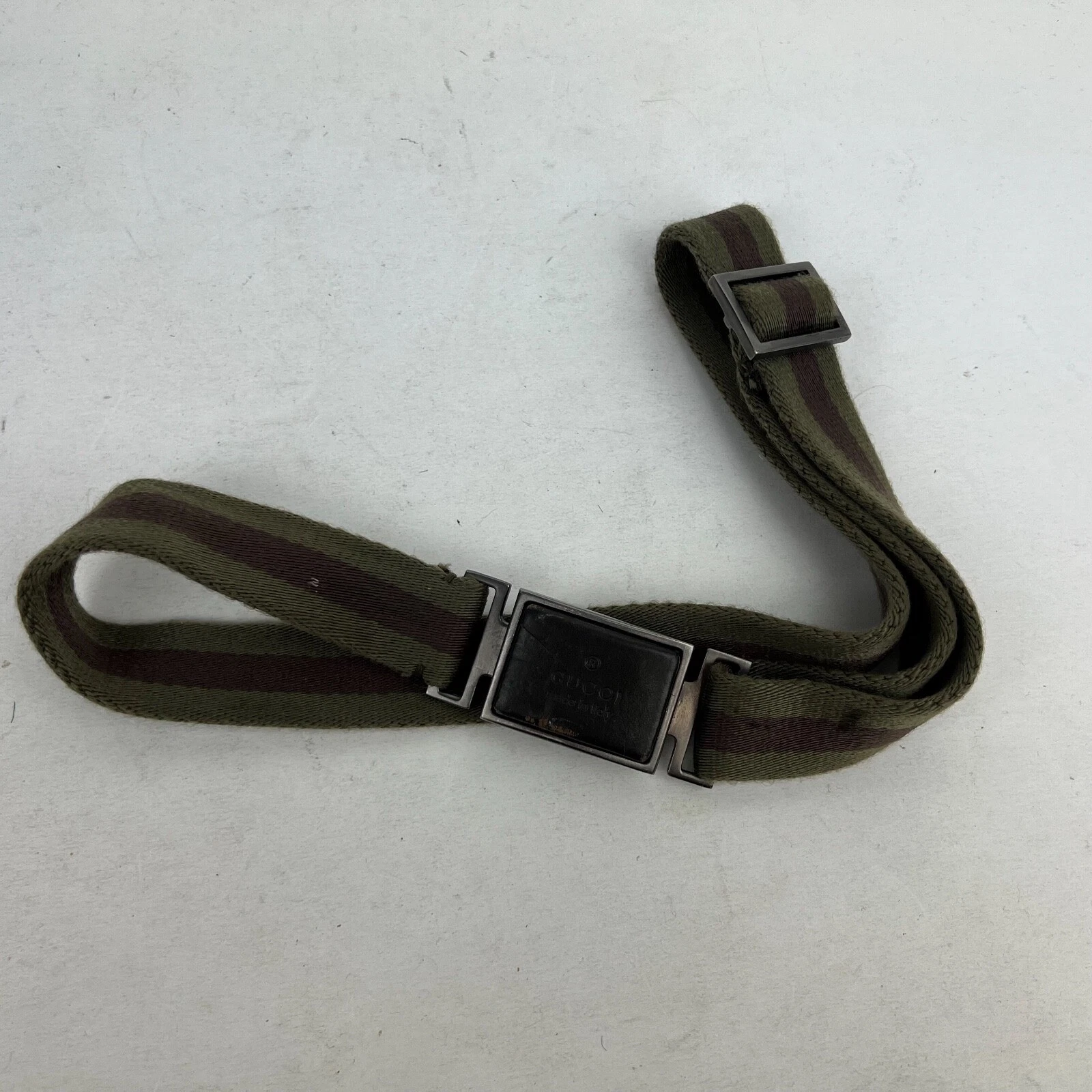 Green & Brown Canvas Cloth Gucci Belt Buckle New Authentic size 34