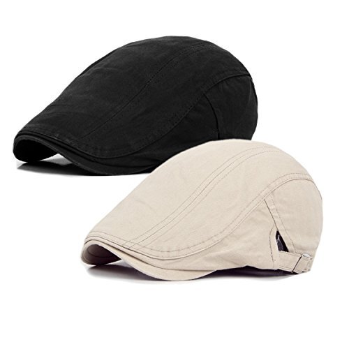 2 Pack Newsboy Hats for Men Flat Cap Cotton Adjustable One Size A
