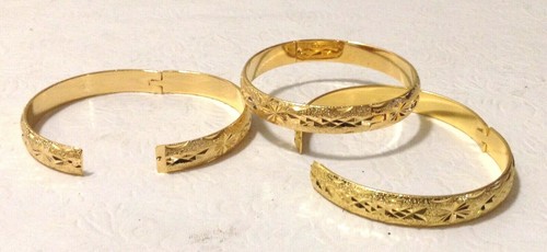 3-HUAQI 24K Real Gold Platted Bangle Jewelry Cuff Bangles Jewelry Accessories - Picture 5 of 11