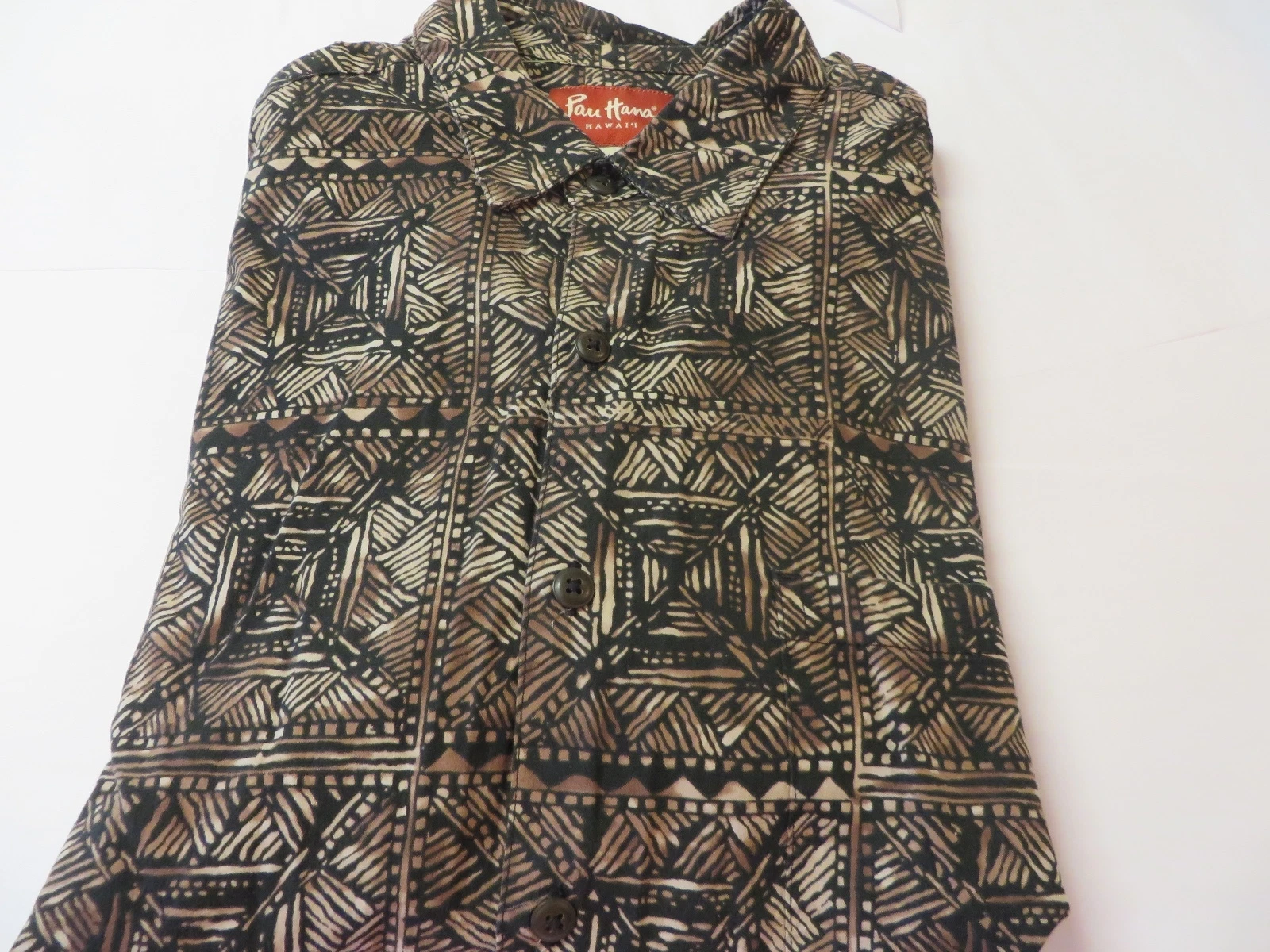 PAU HANA HAWAII Shirt Button Front Camp Browns Black XL Hawaiian Casual